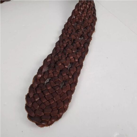 Wide Brown Braided Woven Leather Belt Sz M Oval Buckle Tommy Bahama - Picture 10 of 10